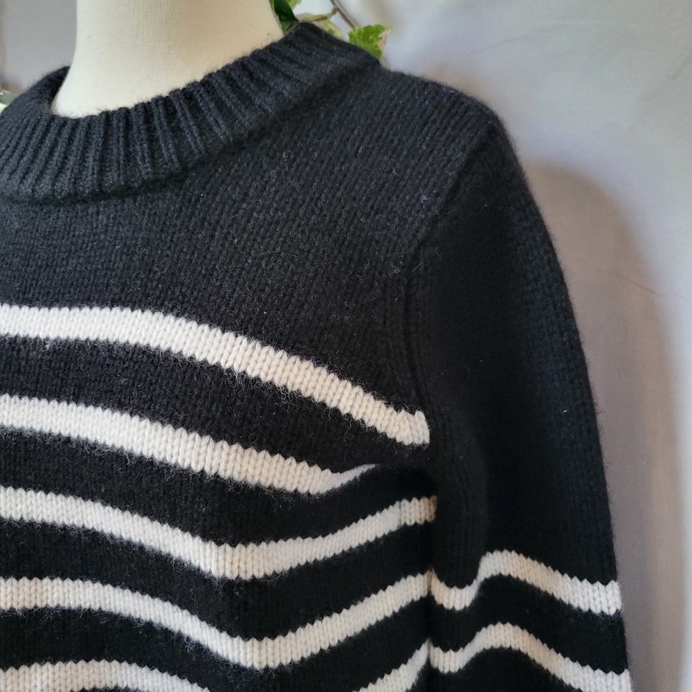 La Ligne New York Mini Marin Cropped Stripe Wool Cashmere Sweater Black XS - Picture 10 of 13